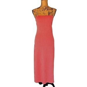 ZARA Midi length red white checked stretch sleeveless t-straps size S